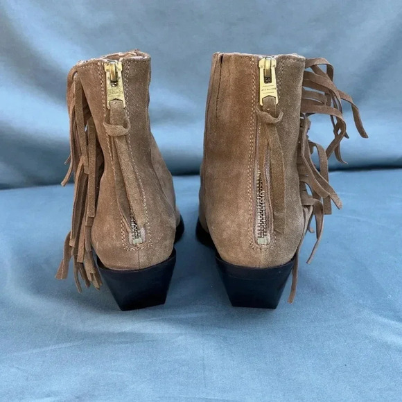 New- ALLSAINTS Lenora Suede Boots Cognac Sand Tan Brown Ankle Leather 37 EU/7 US - Picture 3 of 8
